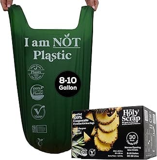 Large Slim Compostable Trash Bags - 8-10 Gallon, 30 Pack | Plastic-Free Tall Kitchen Garbage Bags & Liners with Easy-Tie Handles | Thick Bin Bag Liners for Green & Food Waste