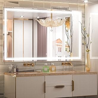 Keonjinn 60 x 36 Inch LED Bathroom Mirror with Lights, Adjustable 3 Colors 3000K/4500K/6000K, Lighted Vanity Mirror, Anti-Fog Tempered Glass UL Certified LED Driver Lighted Mirror for Bathroom