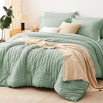 CozyLux Full Size Comforter Sets with Sheets 7 Pieces, Sage Green Seersucker Bed in a Bag Textured Luxury Soft Bedding Sets with Down Alternative Comforter, Sheets, Pillowcases & Shams for All Seasons