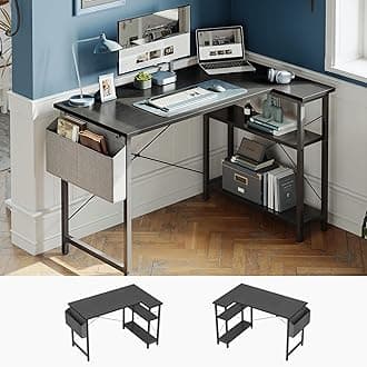 CubiCubi L Shaped Desk, 40" Computer Desk with Reversible Storage Shelves Home Office Corner Desk Study Writing Gaming Table, Pure Black