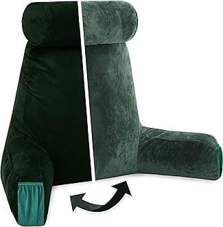 Husband Pillow Medium Aspen Edition Ramona Green, Sit Up Reading & Bed Rest with Arms, Ultra-Comfy, Detach Neck Roll - Premium Shredded Memory Foam Backrest, Reverses to Micro: Suede or Plush