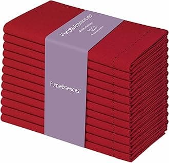 PurpleEssences Set of 12 Hemstitch Cloth Dinner Napkins 100% Cotton - Soft Durable Washable - Ideal for Wedding Spring Easter Summer - Perfect Everyday Use Table Linen 18x18 - Red