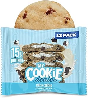 Protein Cookies, Milk & Cookies (2.2oz, Pack of 12) - 15g Protein per Cookie - Individually Wrapped Workout Snacks for On-The-Go Travel