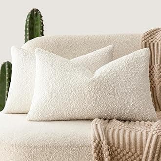 Foindtower Pack of 2 Textured Boucle Throw Pillow Covers Accent Solid Lumbar Pillow Cases Cozy Soft Decorative Couch Cushion Case for Chair Sofa Bedroom Living Room Home Decor, 12 x 20 Inch,White