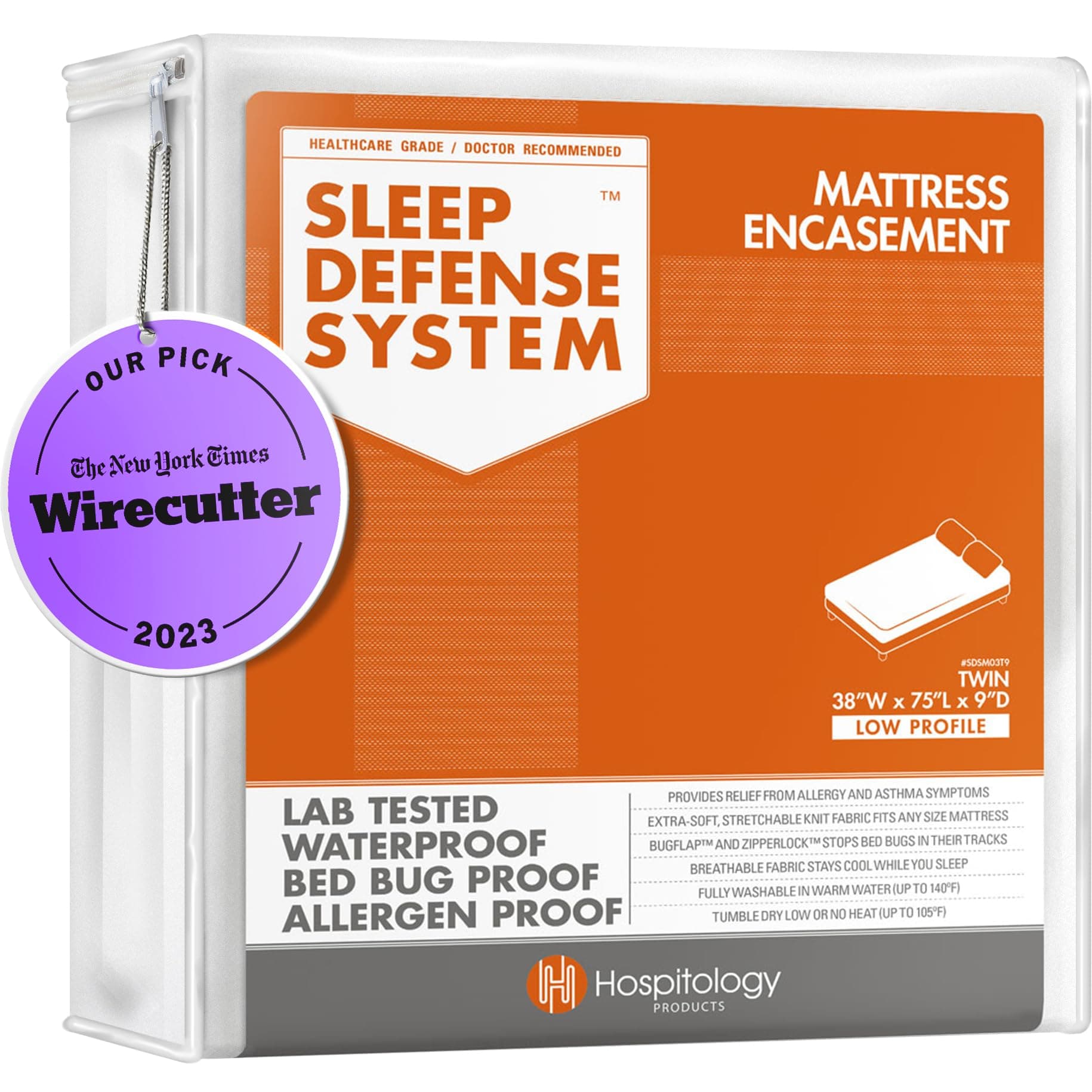 The Original Sleep Defense System - Waterproof/Bed Bug/Dust Mite Proof - PREMIUM Zippered Mattress Encasement & Hypoallergenic Protector - 38-Inch by 75-Inch, Twin - LOW PROFILE 9"