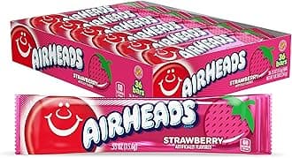 Candy, Individually Wrapped Full Size Bars, Strawberry, Bulk Taffy, Non Melting, Party, 0.55 oz (Pack of 36) - 1