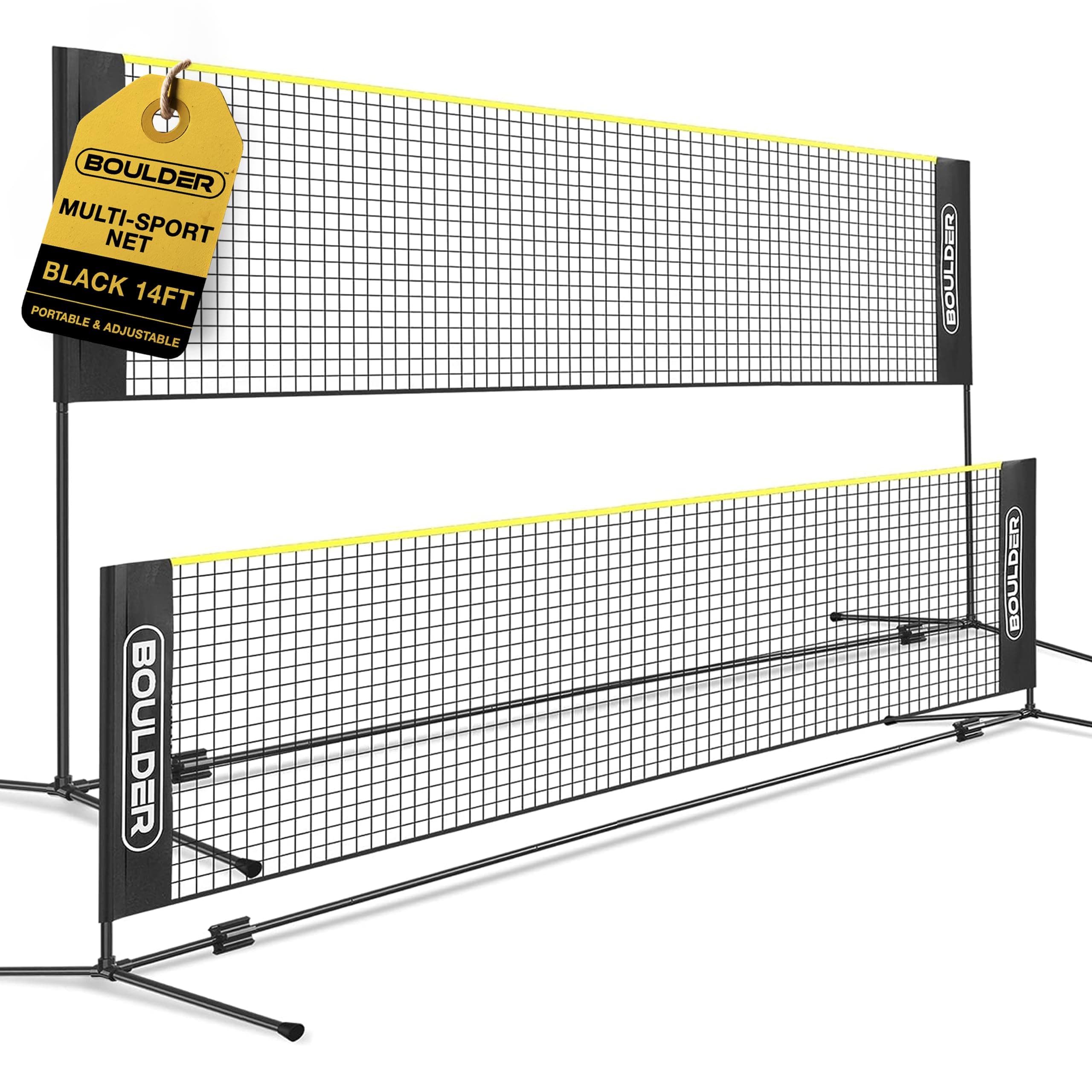 Boulder Portable Badminton Pickleball Net - Foldable/Extendable Poles for Multiple Sports Heights (UP to 5 ft) - Ideal for Tennis, Pickleball, Soccer Tennis - Easy Setup