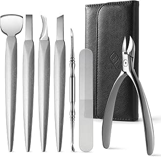 FERYES Pedicure Knife Ingrown Toenail Kit, 7 PCS Professional Pedicure Tool Toenail Grooming Kit, Top Notch Foot Blade, Super Sharp Toenail Clippers (Leather case included)