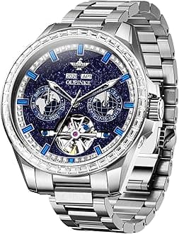 Watch for Men Automatic Wristwatch Diamond Sapphire Crystal Skeleton Luminous 3D Dial with 5ATM Waterproof Luxury Stainless Steel Strap