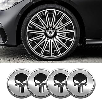 4PCS Car Wheel Center Hub Cover, Center Caps for Rims, Waterproof & Rustproof Automotive Accessories Decals, Universal Car Accessories Hub Caps Compatible with Cars (Silver/Balck Skull)