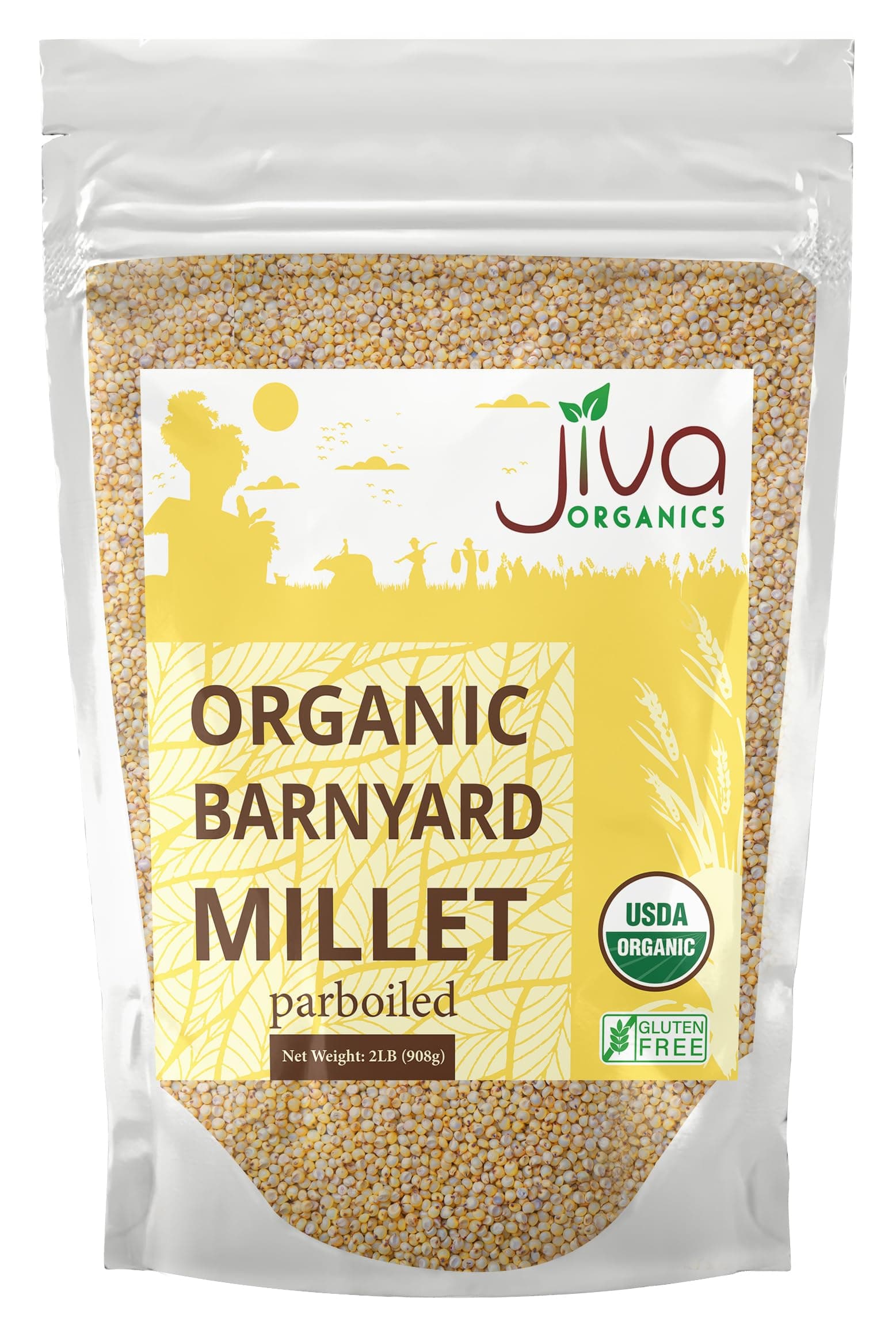 Jiva Organics Barnyard Millet 2 LB Bag | Whole Grain, Gluten-Free, Non-GMO | Protein & Fiber-Rich Superfood for Healthy Cooking