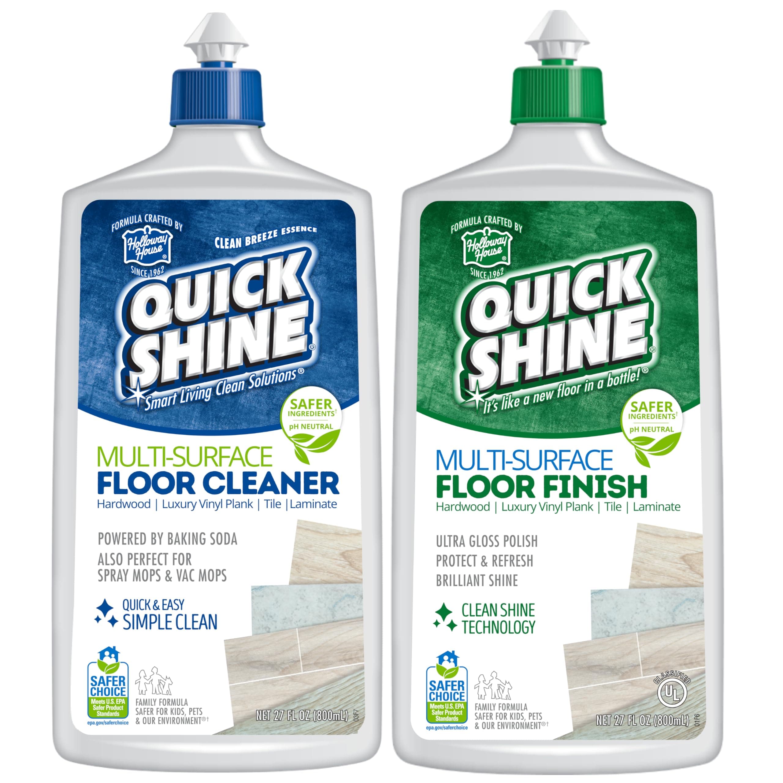 Quick Shine Multi Surface Floor Cleaner & Floor Polish w/Clean Shine Technology 2-27oz Bottles | Use on Hardwood, Laminate, Luxury Vinyl Plank, Tile & Stone | Safer Choice Formulas