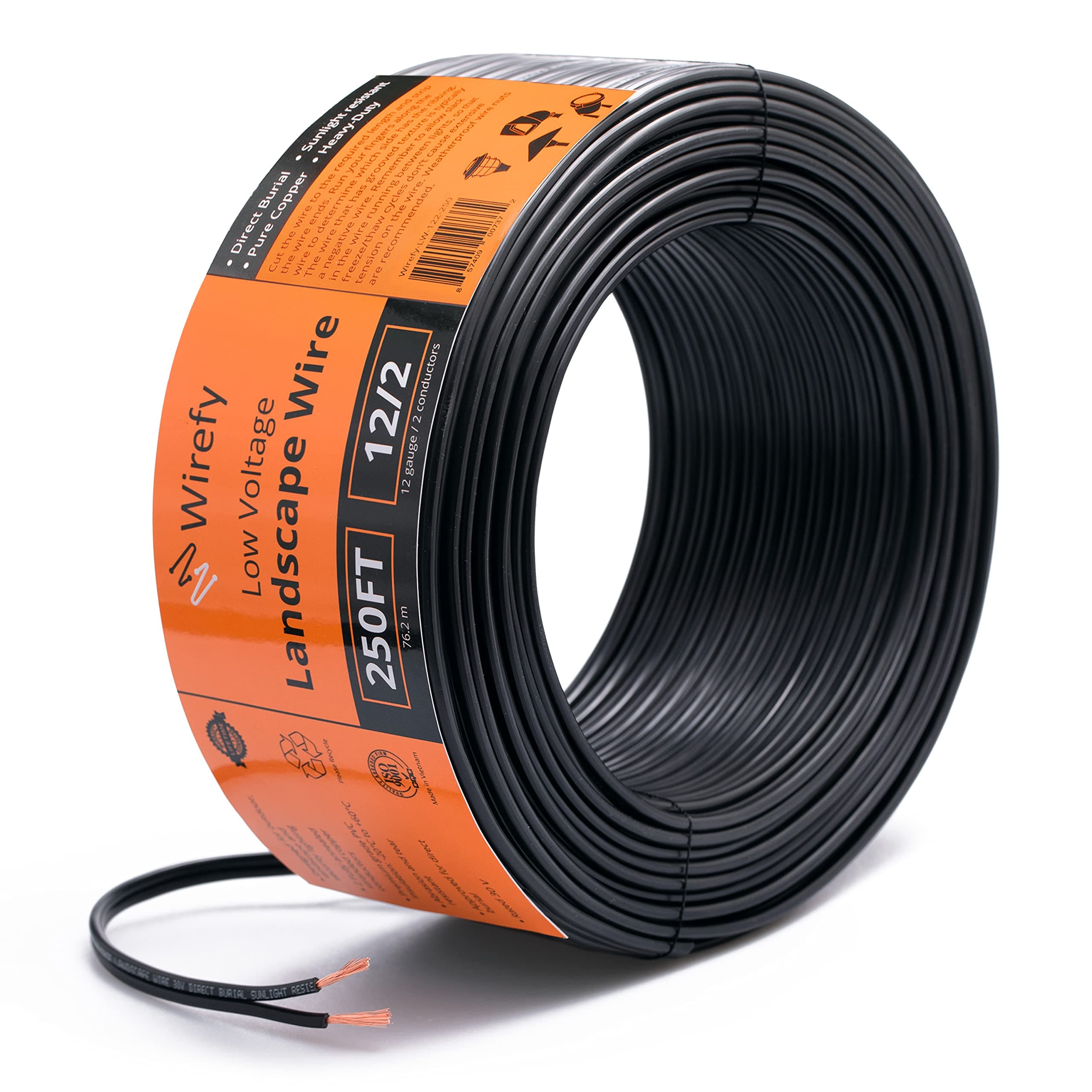 2.05mm Low Voltage Landscape Lighting Cable - 2 Conductors - Direct Burial Outdoor - 75 Metres