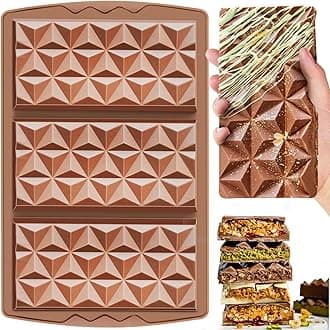 HKNMTT Chocolate Bar Mold Silicone, Large Stuffed Dubai Pistachio Deep Bar Moulds Kit 0.85 Inch Thick Big, Ideal for Homemade Making Candy Bar Bpa Free DIY Diamond Grid