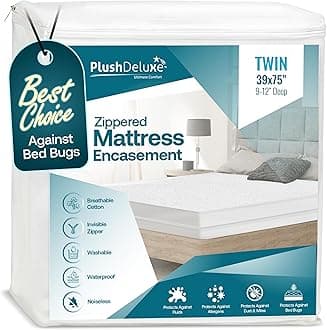 PlushDeluxe Premium 100% Waterproof Mattress Encasement, Breathable Soft Cotton Terry Surface (9"-12" Deep, Twin 39X75)