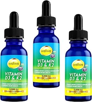 Liquid Vitamin D3 K2 Drops with MCT Oil 5000 IU - No Taste, No Odor, Soy-Free, Gluten Free, Non-GMO, 1000 IU per Drop, Boosts Energy & Immune System (3 Pack)
