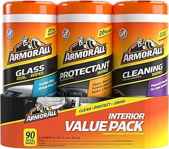 Armor All - 18782 Protectant, Glass and Cleaning Wipes, 30 Count Each (Pack of 3), Black