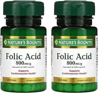 Folic Acid 800 mcg Vitamin Supplement Maximum Strength - 250 Tablets, Pack of 2