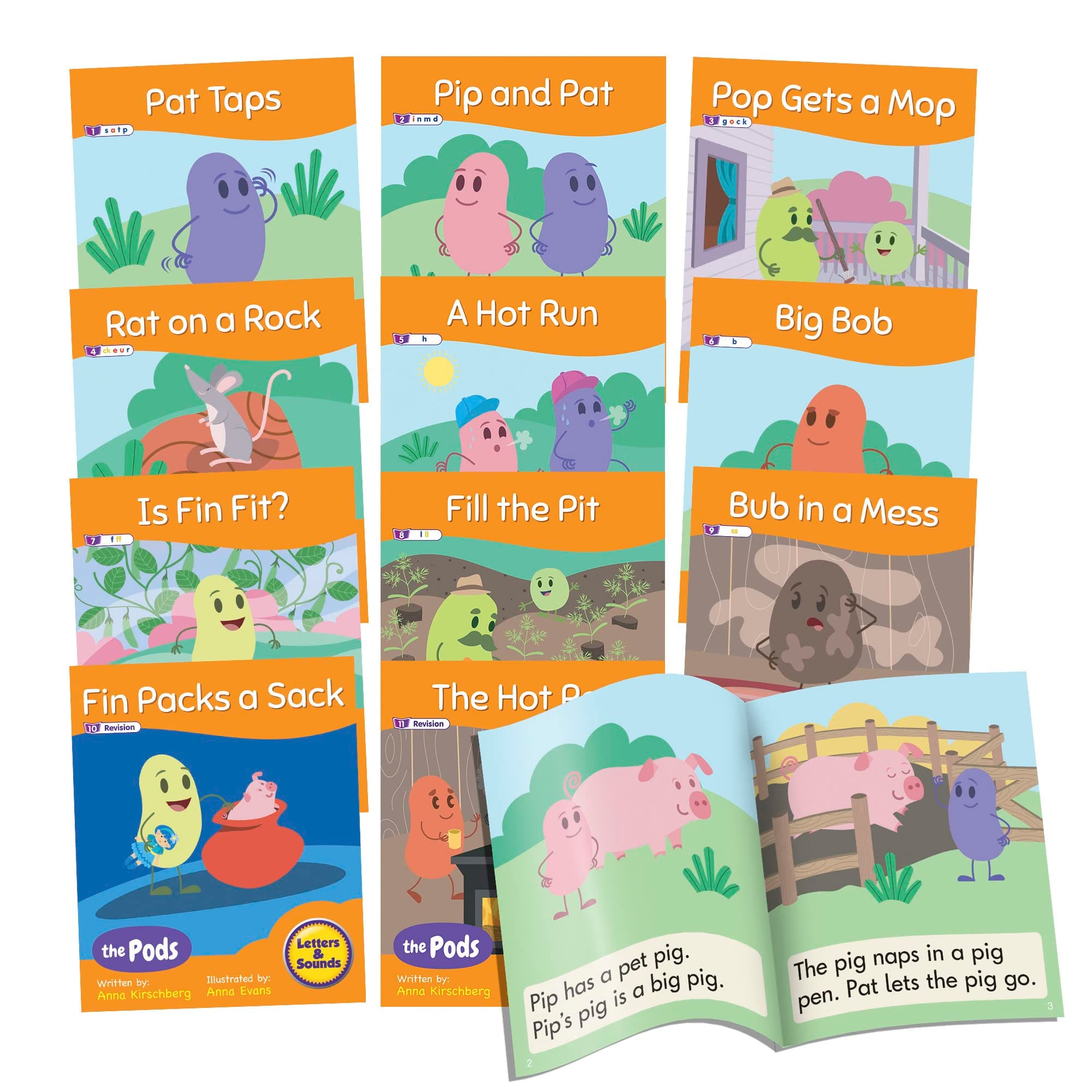 Decodable Readers The Pods - Phase 2 Letter Sounds: The Science of Reading, Easy decodable Texts, Beginning Readers, for Ages 5+, Grade K