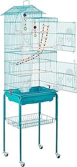 Yaheetech 62.4inch Steel Roof Top Bird Cage Rolling Parrot Cage for Medium Small Birds Parakeets Canary Quaker Parrot with Stand