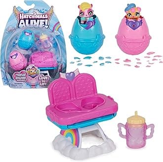 HatchimalsAlive Twin Highchair Playset - with 2 Mini Figures in Self-Hatching Eggs, 3 Accessories and Magic Play Ideas, Toy for Children from 3 Years