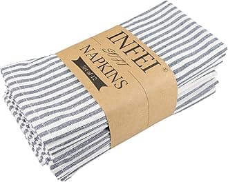 Plain Striped Cotton Linen Blended Dinner Cloth Napkins - Set of 12 (40 x 30 cm) - for Events & Home Use (Navy)