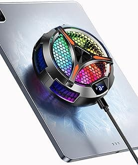 iPad Cooler,Magnetic Tablet Cooler for ipad/Surface pro/Samsung Tab/Steam Deck,Ipad Cooling Fan with Temperature Monitor LED Gaming Light for Mobile Gaming,Tiktok Live Streaming, Black