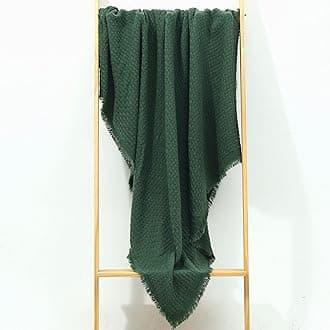 CREVENT Farmhouse Boho Knitted Throw Blanket for Couch Sofa Chair Bed Home Decoration, Soft Warm Cozy Light Weight for Spring Summer Fall (50''X60'' Green)