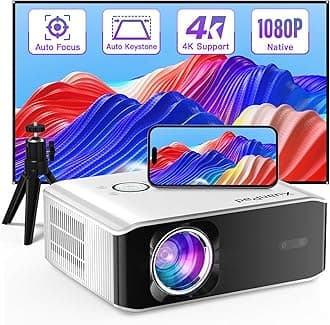 【AI Auto Focus & Keystone】Projector 4K Supported, XuanPad 26000L Native 1080P WiFi6 Bluetooth Smart Portable Outdoor/Home Cinema Projector with Tripod for iOS/Android/TV Stick
