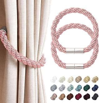 NICEEC 2 Pack Strong Magnetic Curtain Tiebacks Modern Simple Style Drape Tie Backs Convenient Decorative Weave Rope Curtain Holdbacks for Thin or Thick Home & Office Window Draperies (Pink)