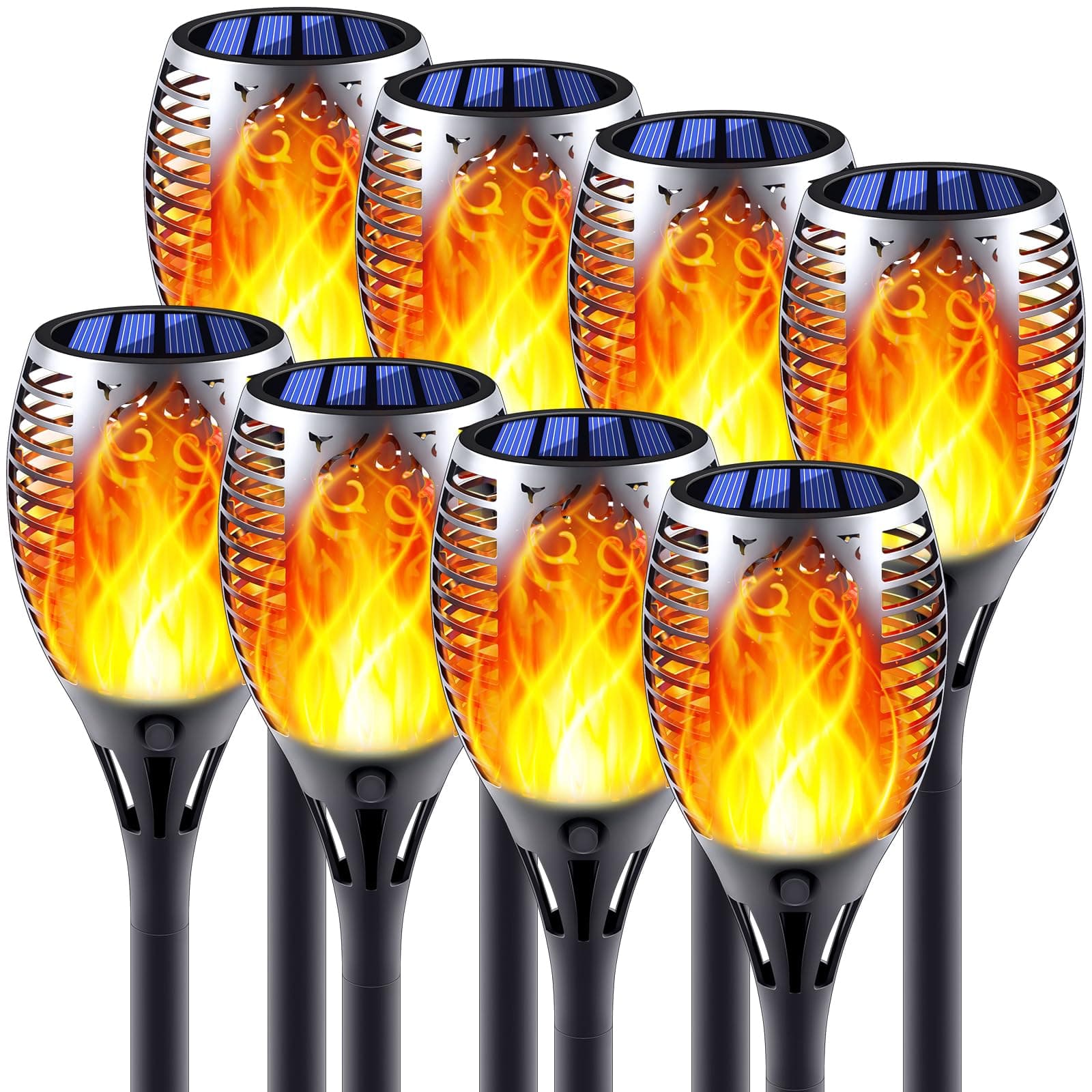 Solar Torch Lights with Flickering Flame, Fire Effect Garden Light, Auto On/Off Dust to Dawn, Outdoor Waterproof Landscape Decoration, Solar Powered Security Torch Light for Patio, 8 Pack