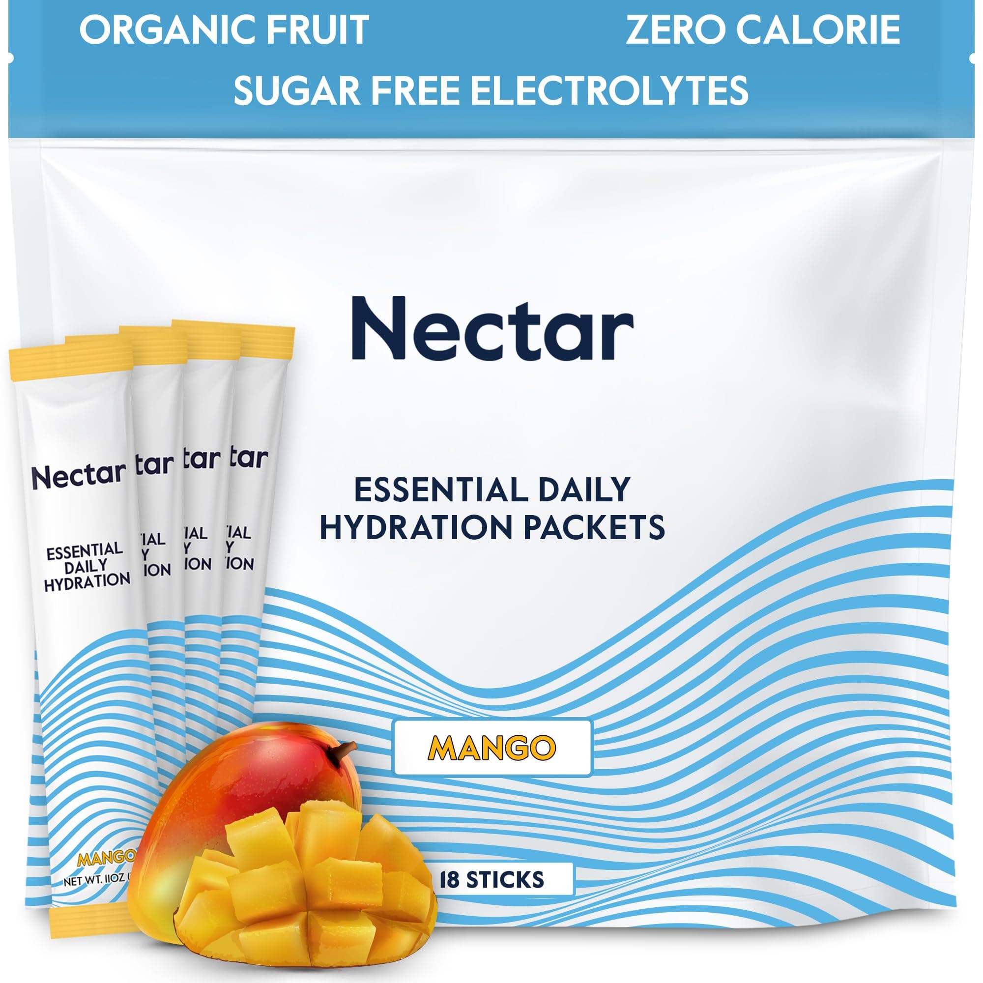 Hydration Packets - Electrolytes Powder Packets - Sugar Free & 0 Calorie - Organic Fruit Liquid Daily IV Hydrate Sticks for Dehydration Relief & Rapid Rehydration (Mango 18 Pack)