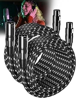 XLR Cables 25ft 2 Pack Fully Balanced Nylon Braided XLR Mic Cord Male to Female Microphone Cable 3 pin Oxygen-Free Copper (OFC) for Studio Recording Live Production 25 Feet
