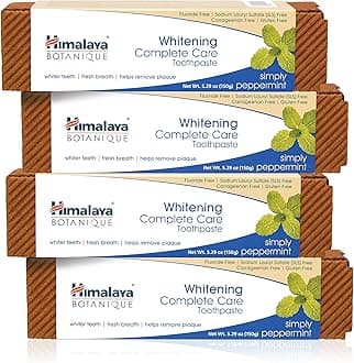 Botanique Complete Care Whitening Toothpaste, Simply Peppermint, Fluoride Free for a Clean Mouth, Whiter Teeth and Fresh Breath, 5.29 oz, 4 Pack