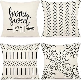 YCOLL Pillow Covers 20x20 Set of 4, Modern Sofa Throw Pillow Cover, Decorative Outdoor Linen Fabric Pillow Case for Couch Bed Car, Cream