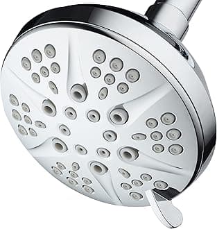 NOTILUS Giant High-Pressure 6-setting 4.3" Face Modern Luxury Spa Shower Head - Solid Brass Metal Connection Nut, Angle-Adjustable Ball Joint, Anti-Clog Jets, All-Chrome Finish