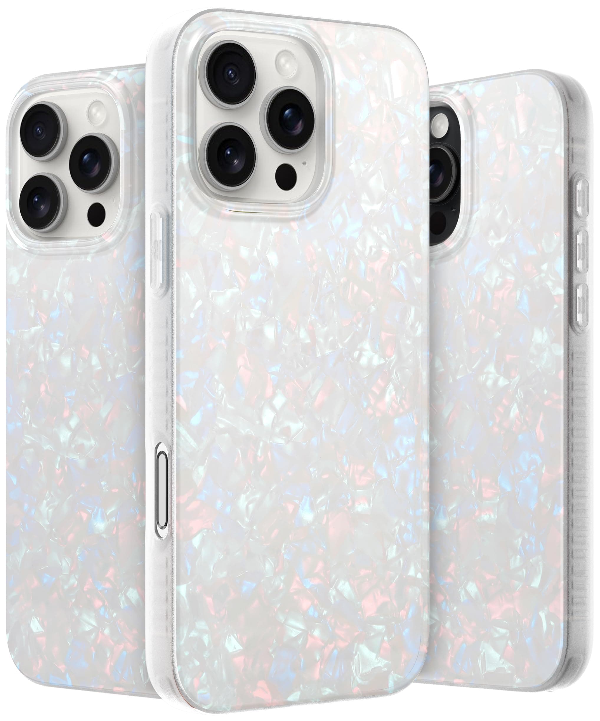 LONLI Hue Case for iPhone 16 Pro Max - [360° Shock-Absorbent Bumper] - [Cute and Unique Phone Cover for Girls and Women] - White Pearl Tort