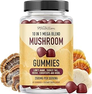Mushroom Gummies for Adults | with Lions Mane, Turkey Tail, Reishi, Cordyceps, Chaga & Maitake | Support Cognitive Function & Immune Health | Raspberry Flavor | 60ct