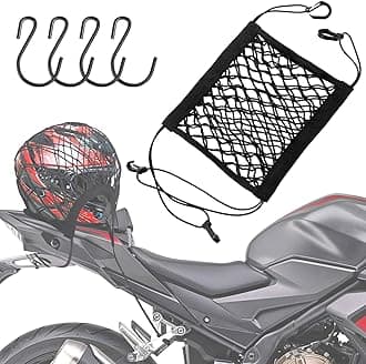 Upgrade Cargo Net for Motorcycle Helmet Storage, 10"X11" High-Elastic Double Layer Bungee Net with 4 Strong Hooks, Luggage Strap Rack Expansion Organizer Net Pocket for Motorbike Trike Cycle