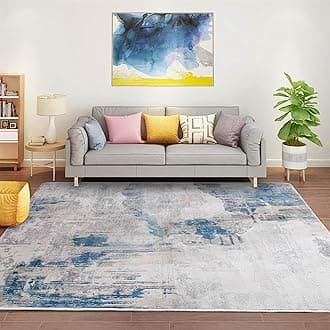 Rugs Living Room Grey Area Rugs for Bedroom Modern Abstract Rug Large Short Pile Rugs Carpet Non-Slip Soft Living Room Rugs Room Decor (200 x 300 cm, Lake Blue/Grey/Beige)