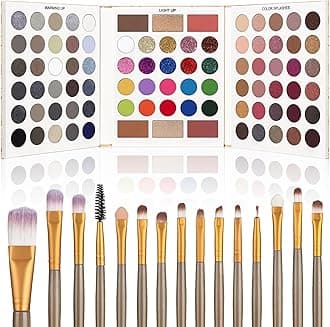 Eyeshadow Palette with Brushes Makeup Sets, Pigmented Eye Makeup Pallet Gift Set, Goth Smokey Rosy Neutral Glitter Rainbow Eye Shadows & Contour Highlight Blush All-in-One Holiday Make Up Kit