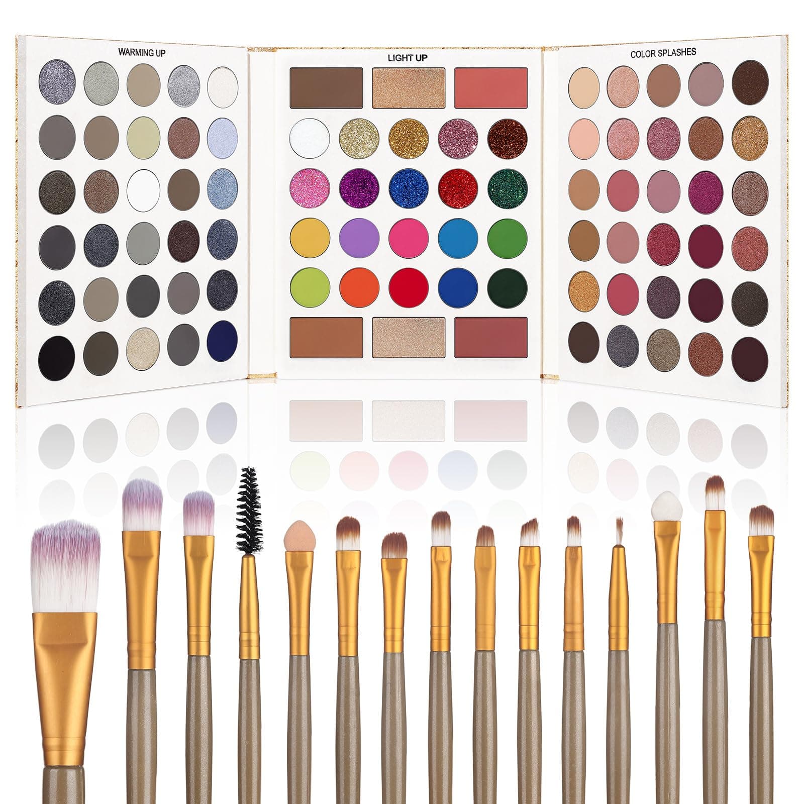 UCANBE Eyeshadow Palette with 15 Brushes Makeup Sets, Pigmented Eye Makeup Pallet Holiday Gift Set, Matte Smokey Rosy Neutral Glitter Eye Shadow Powder & Contour Highlight Blush All-in-One Make Up Kit