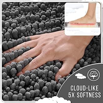 Yimobra Original Luxury Chenille Bath Mat, 31.5 X 19.8 Inches, Soft Shaggy and Comfortable, Large Size, Super Absorbent and Thick, Non-Slip, Machine Washable, Perfect for Bathroom, Dark Gray