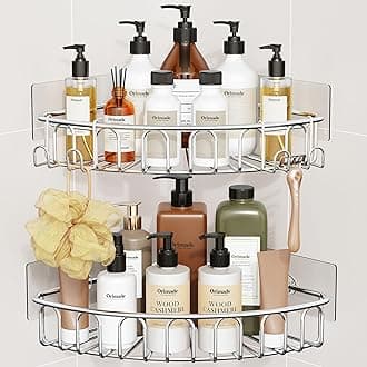 Corner Shower Caddy Stainless Steel with Hooks Wall Mounted Bathroom Shelf Storage Organizer Adhesive No Drilling 2 Pack, Silver Only for 90-Degree Corner