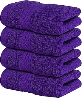 Infinitee Xclusives Premium 100% Cotton Wash Cloths for Showering - Pack of 4, (12x12) Inches - Highly Absorbent, Soft Face Towels, Washcloths Perfect for Bathroom, Hotel, Gym, Spa |Profound Purple|