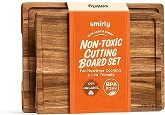 SMIRLY Bamboo Cutting Board Set, Chopping Board and Wooden Cutting Boards for Kitchen, Small Wood Cutting Board and butcher block (Acacia Wood, 2 Pack)