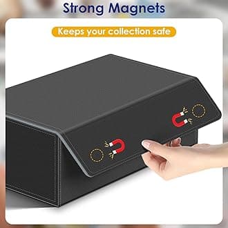 Homthy 1200+ Card Deck Case for Trading Cards, Leather Magnetic Closure Commander Card Storage Box Magic Card Protectors Fit for Sports Cards, Game Card Standard Cards (Grey)