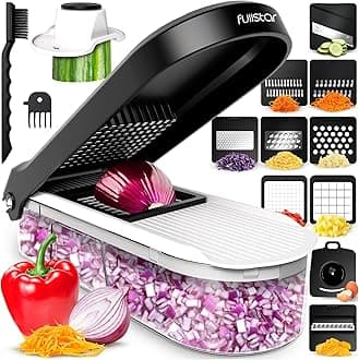 Fullstar Vegetable Chopper & Mandoline Slicer - Julienne Cutter Dicer Grater for Food Veg Onion Cucumber Tomato Salad Potato Cheese - Kitchen Gadgets & Accessories (Compact 10-in-1, White)