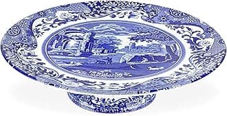 Spode Blue Italian Collection Cake Stand, 10.5-Inch, Blue, Footed Cake Plate, Cake Tray, Cupcake Stand for Parties, Dessert Serving Dish, Dishwasher Safe