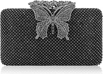 DEXMAY DMDexmay Rhinestone Clutch Bag with Crystal Butterfly Clasp Women Evening Handbag Formal Party Purse